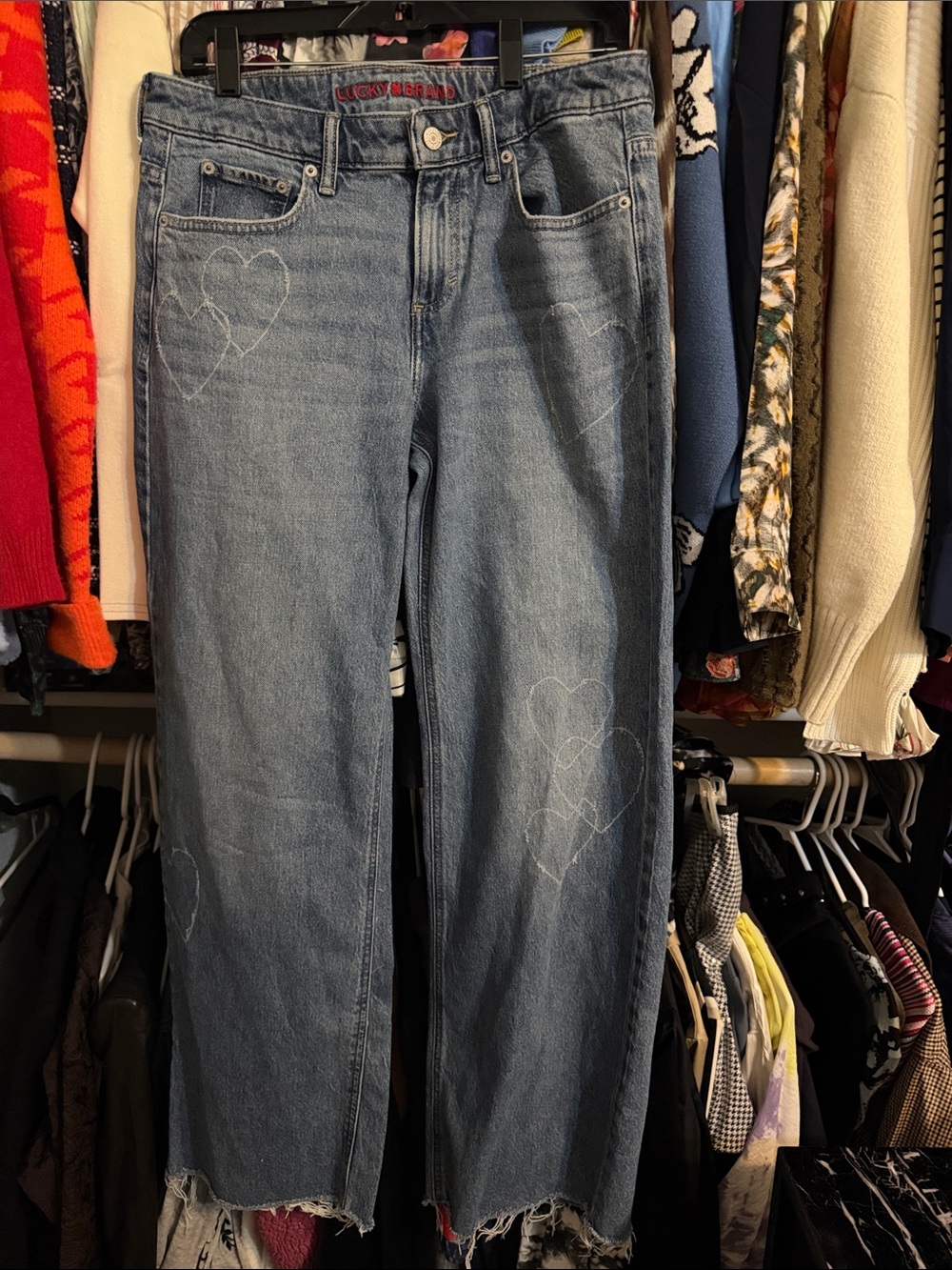 Lucky brand heart detail baggy wide leg jeans 4/27R